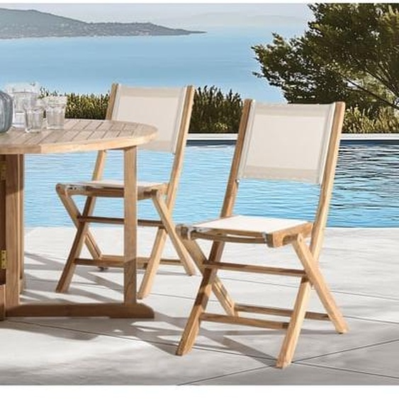 FUN - Ensemble de 2 chaises pliantes bois teck / textilène beige