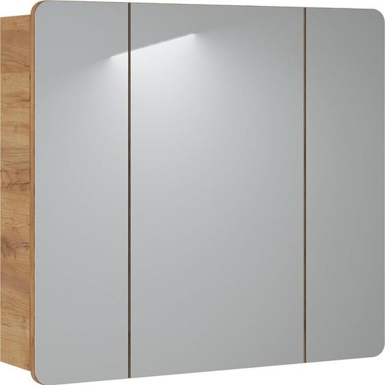 FURNLUX Armoire de toilette Aruba Gris Miroir Et Chêne 80cm / Couleur principale : Beige / Dimensions : 80 x 75 x 16 cm