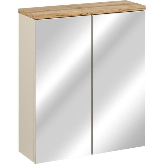 FURNLUX Armoire de toilette Bali Gris Miroir Et Beige Et Chêne 60cm / Couleur principale : Beige / Dimensions : 60 x 70 x 20 cm