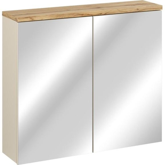 FURNLUX Armoire de toilette Bali Gris Miroir Et Beige Et Chêne 80cm / Couleur principale : Beige / Dimensions : 80 x 70 x 20 cm