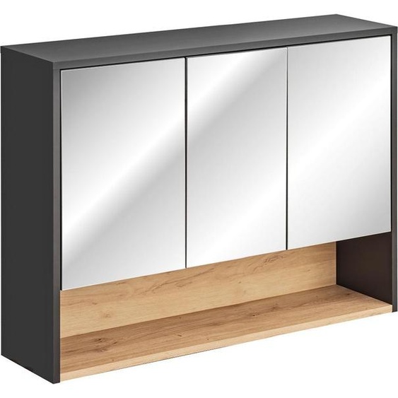 FURNLUX Armoire de toilette Borneo Graphite Et Chêne Et Miroir Gris 100cm / Couleur principale : Noir / Dimensions : 100 x 75 x 25 cm