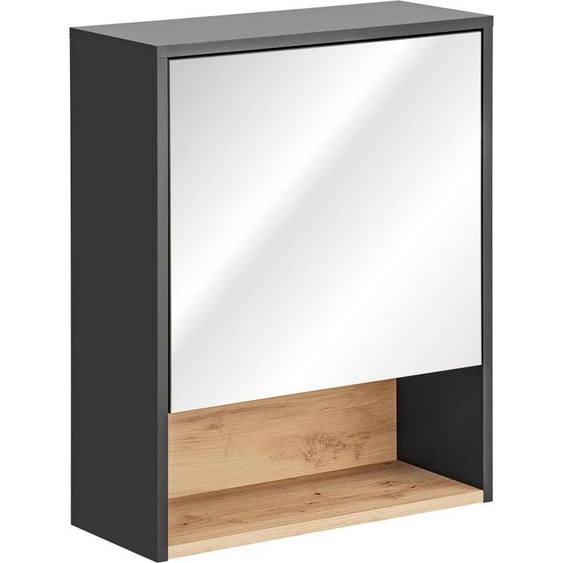FURNLUX Armoire de toilette Borneo Graphite Et Chêne Et Miroir Gris 60cm / Couleur principale : Noir / Dimensions : 60 x 75 x 25 cm