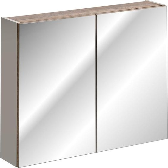 FURNLUX Armoire de toilette Santa Fe Taupe Et Chêne Antique Et Miroir Gris 80cm / Couleur principale : Beige / Dimensions : 80 x 65 x 17 cm