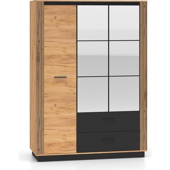 FURNLUX Armoire Urso Chêne Et Noir 150cm / Couleur principale : Beige / Dimensions : 150 x 210 x 58 cm