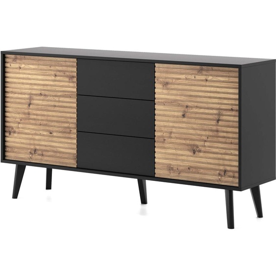 FURNLUX Buffet en osier Noir Et Beige 154cm / Couleur principale : Beige / Dimensions : 154 x 83 x 39 cm