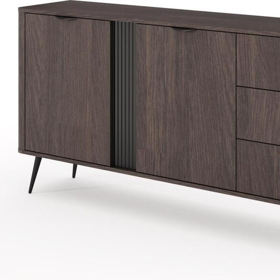 FURNLUX Buffet Veris Chêne Foncé Et Noir 195cm / Couleur principale : Marron / Dimensions : 195 x 81 x 38 cm