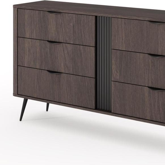 FURNLUX Commode à tiroirs Veris Chêne Foncé Et Noir 163cm / Couleur principale : Marron / Dimensions : 163 x 81 x 38 cm
