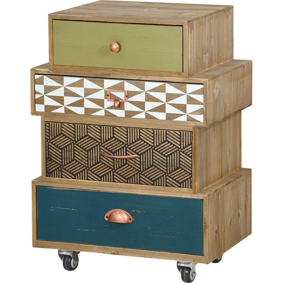 FURNLUX Commode Portofino Vert Et Bleu Et Beige 50cm / Couleur principale : Beige / Dimensions : 50 x 70 x 34 cm