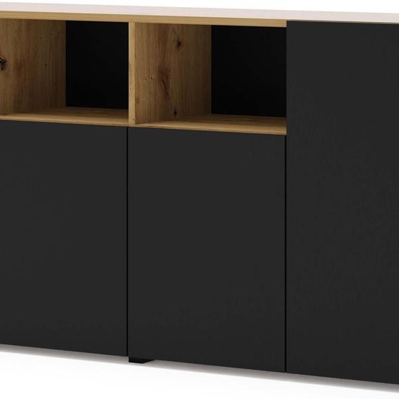 FURNLUX Sideboard Auris Beige Et Noir 180cm / Couleur principale : Marron / Dimensions : 180 x 82 x 42 cm