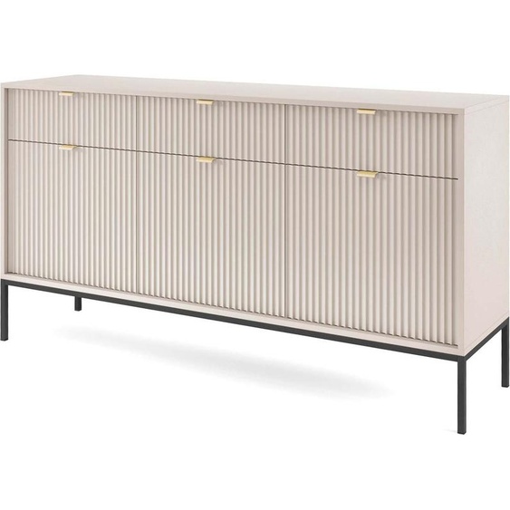 FURNLUX Sideboard Avon Beige Et Noir 154cm / Couleur principale : Beige / Dimensions : 154 x 83 x 39 cm