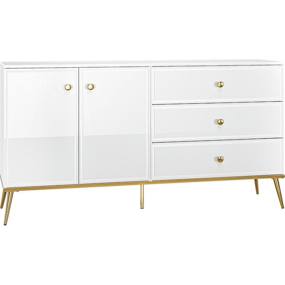 FURNLUX Sideboard Goldin Brillant Blanc Pur Et Or 160cm / Couleur principale : Blanc / Dimensions : 160 x 85 x 40 cm