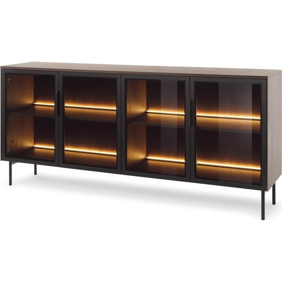 FURNLUX Sideboard Lumi Chêne Foncé Et Noir 181cm / Couleur principale : Marron / Dimensions : 181 x 83 x 39 cm