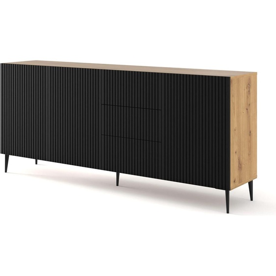 FURNLUX Sideboard Ravenna B Beige Et Noir 200cm / Couleur principale : Noir / Dimensions : 200 x 87 x 42 cm