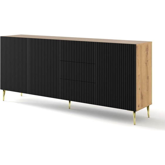 FURNLUX Sideboard Ravenna B Beige Et Noir Et Or 200cm / Couleur principale : Noir / Dimensions : 200 x 87 x 42 cm