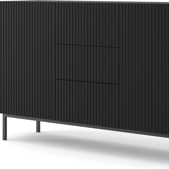 FURNLUX Sideboard Ravenna B Noir 150cm / Couleur principale : Noir / Dimensions : 150 x 89 x 42 cm