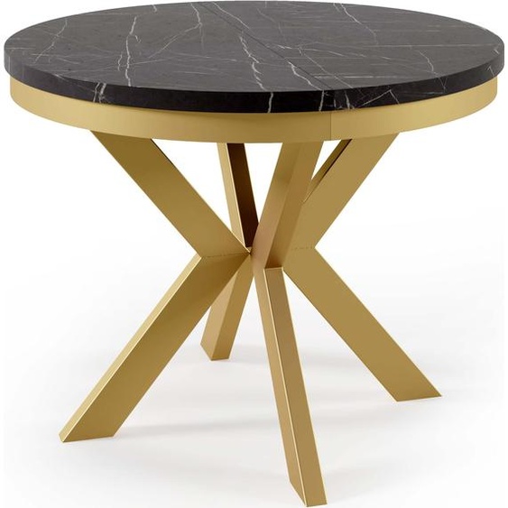 FURNLUX Table à manger Edder Noir Et Or 120cm / Couleur principale : Noir / Dimensions : 120 x 76 x 196 cm