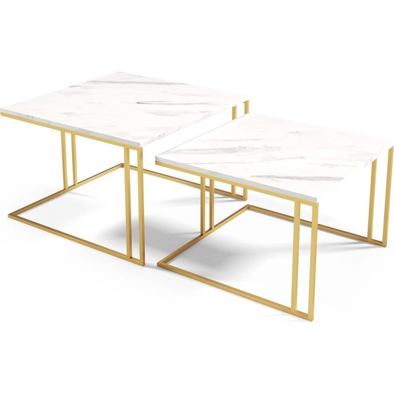 FURNLUX Table basse Astro Blanc Et Gris 76cm / Couleur principale : Blanc / Dimensions : 76 x 50 x 76 cm