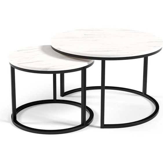 FURNLUX Table basse Corbeau Blanc Et Gris 75cm / Couleur principale : Blanc / Dimensions : 75 x 47 x 75 cm