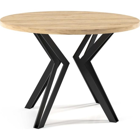 FURNLUX Table de salle à manger Randi Beige Et Noir 120cm / Couleur principale : Beige / Dimensions : 120 x 76 x 196 cm
