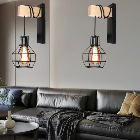 Fusion 2x Rétro Vintage Applique Lampe Murale Cage en Fer Forgé Noir Industriel