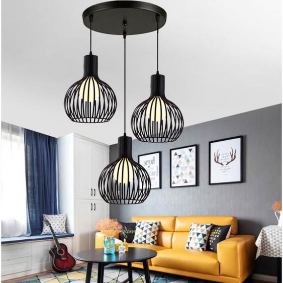 Fusion 3 Têtes Lustre Intérieur Vintage en Métal 26*20cm Lampe Suspension Ajustable Rétro Industriel pour Salon Chambre