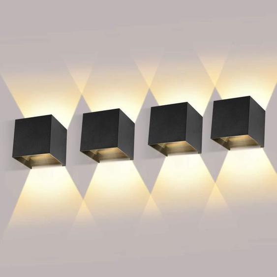 Fusion& Applique Murale Interieur/Exterieur 12W 4 Pack Réglable Noire Appliques Murales LED 3000K Blanc Chaud pour Salon Chambre