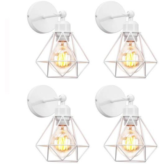 Fusion LOT DE 4 Applique Murale Industriel en Métal Blanc E27 40W Lampe éclairage Vintage design pour Cuisine Salon Couloir