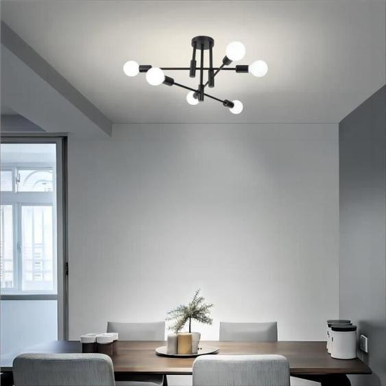 Fusion Rétro Lampe Plafonnier Luminiare Vintage Industrielle 6 têtes Noir Lustre Eclairage pour Salle à Manger Chambre Salon