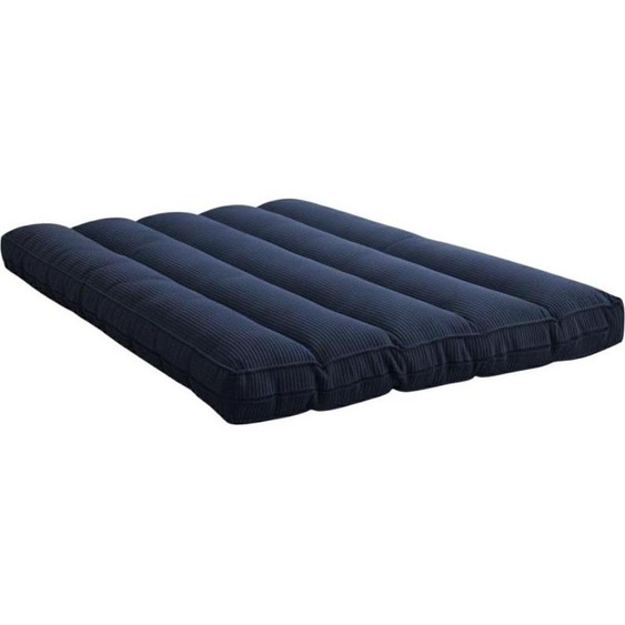 Futon déhoussable 2 places en velours côtelé BANANAIR 140x190 cm bleu foncé