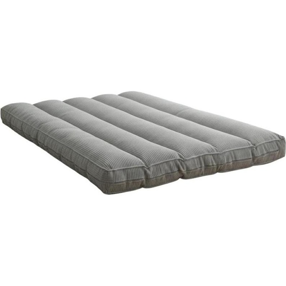 Futon déhoussable 2 places en velours côtelé BANANAIR 140x190 cm gris clair