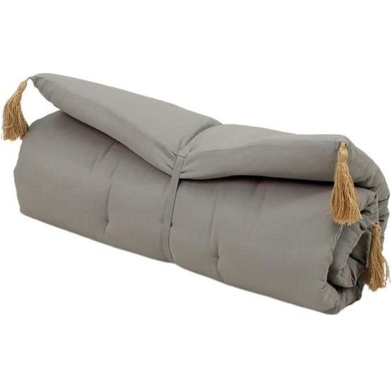 Futon en coton gris avec 4 pompons en jute - ENJOY HOME - Lola - 60x120cm