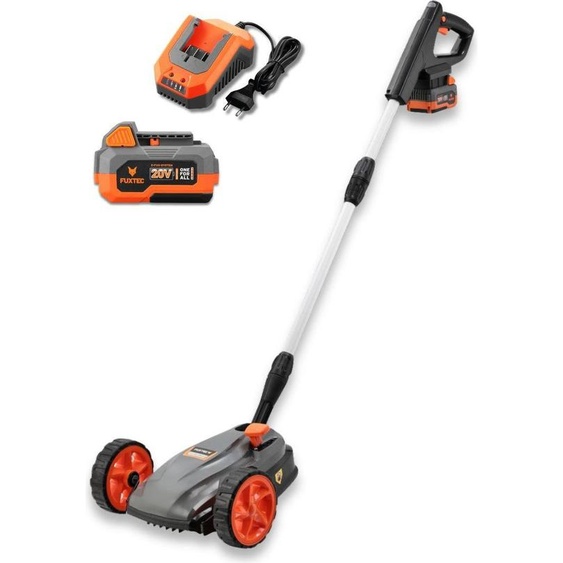 FUXTEC FX-E1RMEH20-SET Tondeuse à gazon compacte à une main avec batterie 4Ah et chargeur, 22cm de largeur, hauteur réglable, 300W