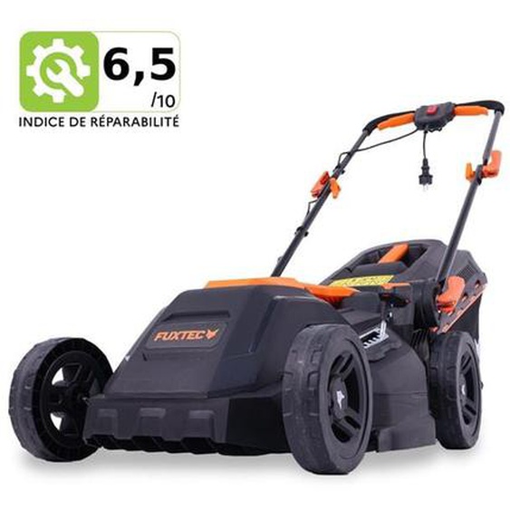 Fuxtec - Tondeuse à Gazon Électrique Filaire Poussée FX-RME38 -12Kg, Largeur 38cm, Bac De Ramassage 40L, Hauteur De Coupe 20-70mm, 1600Watt - 220V
