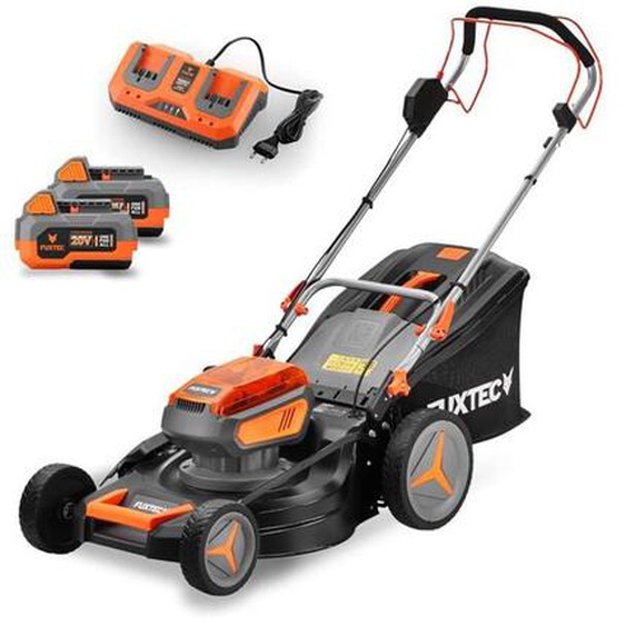 Tondeuse gazon batterie autotractée 40V (2X20V) Fuxtec FX-E2RM46 - 46cm mulching ejection latérale 2 batteries Li-Ion 4Ah, double chargeur, bac 50L