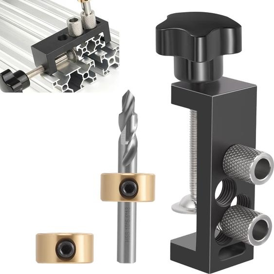 Gabarit de perçage pour profilés en aluminium - Outil de perçage et de fraisage - Compatible avec les modèles 2020/2040/3030/3060/4040 - Métal - Noir