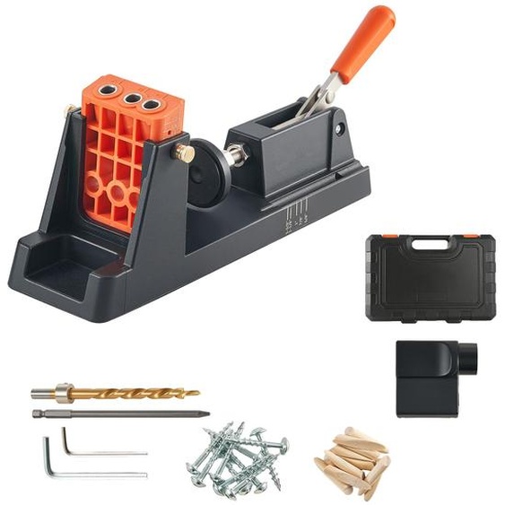 Gabarit de perçage pour trous borgnes SucceBuy, 12,7 à 38,1 mm, positionneur pour trous obliques, kit comprenant un adaptateur daspiration, un bloc de guidage amovible, un foret et une bague de butée, adapté aux projets de menuiserie