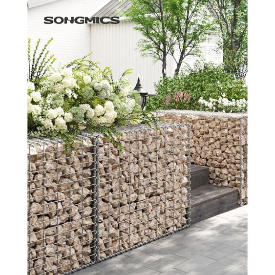 Gabion pour Pierre, 100 x 80 x 30cm, cloture gabion, Cage en Métal, Panier à Pierre, Maille 5 x 10 cm, Galvanisé, Mur, Paterre, Décoration de Jardin,