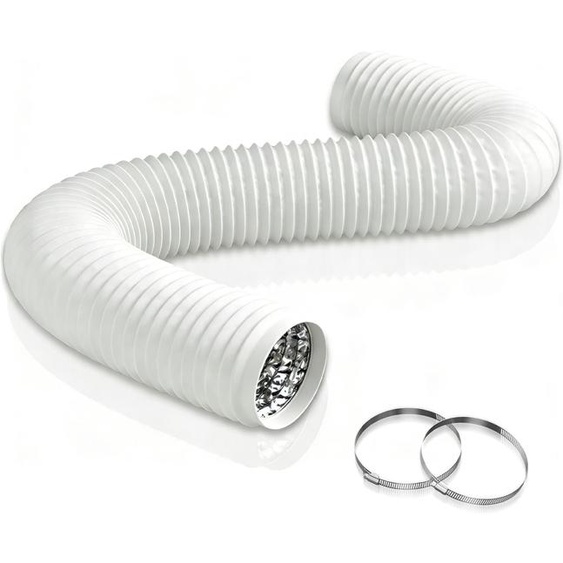 Gaine de ventilation flexible tuyau dévacuation PVC - 150 mm x 3 m - Inox - Avec 2 colliers de serrage