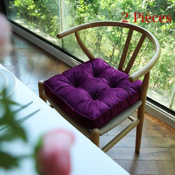 Galette de Chaise - LEOCLOTHO - Lot de 2 - 40 x 40 cm - Violet - Non déhoussable