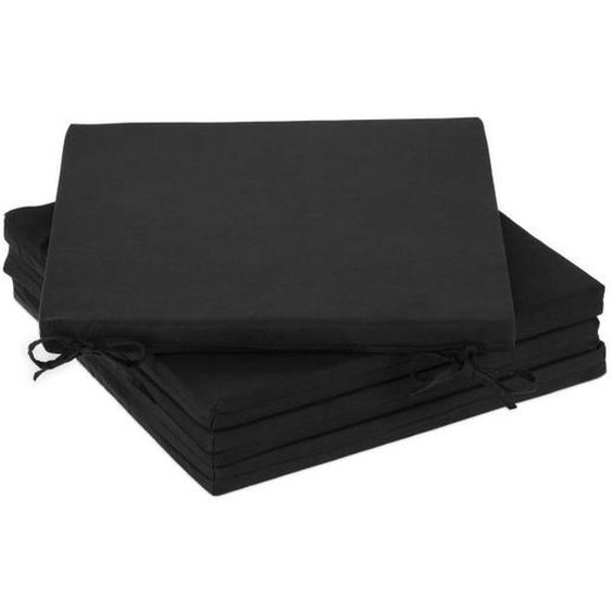 Relaxdays Galette de chaise en lot de 4, 39,5 x 39,5 cm, coussins avec bandes, intérieur et extérieur, polyester, noir