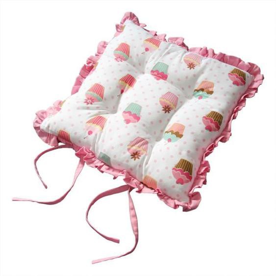 Galette de Chaise Réversible Pois et Cupcake - HOMESCAPES - Vintage - 40 x 40 cm - Rose - Naturelle - Cuisine