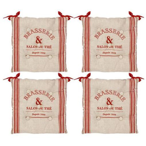Galettes de chaise en Coton Beige et Rouge - ATMOSPHERA - Lot de 4 - 40x40cm - Ep 7cm