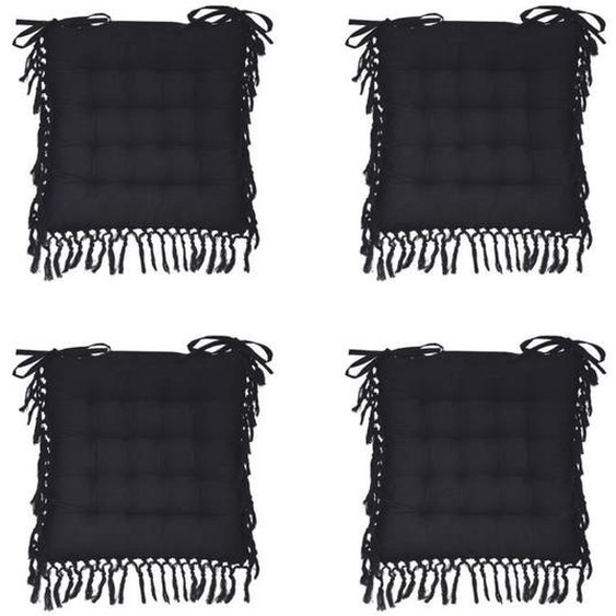 Galettes de chaise en Coton Gris ardoise avec franges macramé - Lot de 4 - Atmosphera