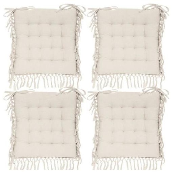 Galettes de chaise en Coton Ivoire avec franges macramé - ATMOSPHERA - Lot de 4 - 40x40cm - 100% Coton