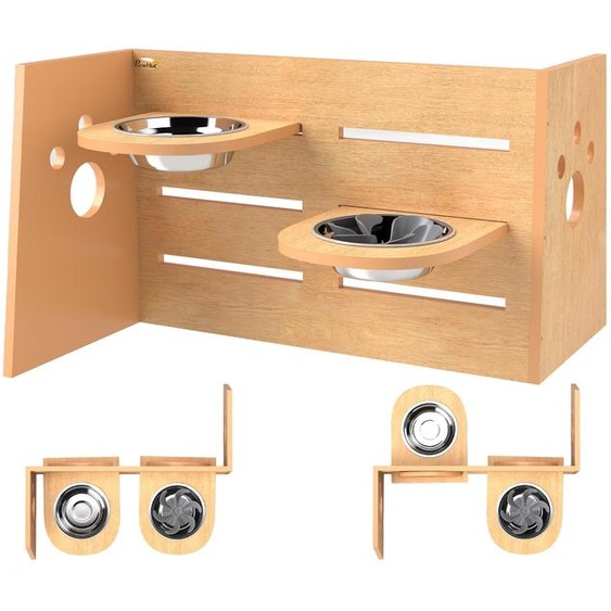 Gamelle chien surleve de 3 hauteurs ajustables gamelle pour chien 2 bols acier inoxydable 63 x 58,5 x 40 cm chºne
