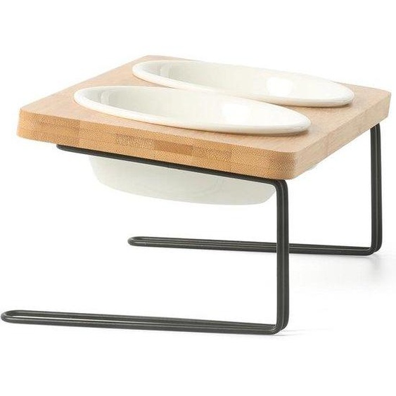Gamelle en céramique pour chiens et chats avec socle en bois massif, 2 pièces, verte, S