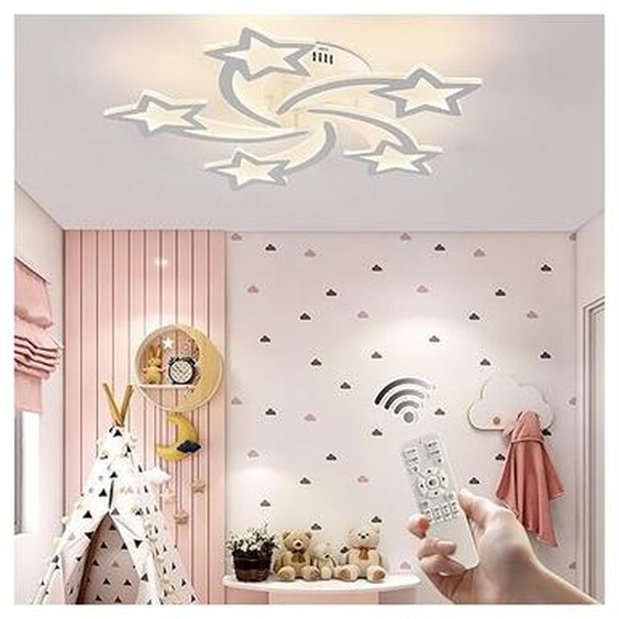Ganeed - Led Ceiling Light, White Star Led Ceiling Light, 5-Star Shape Decoration Design, Dimmable with Remote Control 3000-6000K, 60w Modern Acrylic