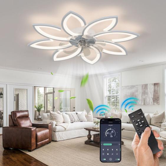 Ganeed - Lustre Ventilateur de Plafond, Ventilateur Plafond avec Lumiere Silencieux, Plafonnier Ventilateur Fleur Design Moderne, Dimmable, Fonction