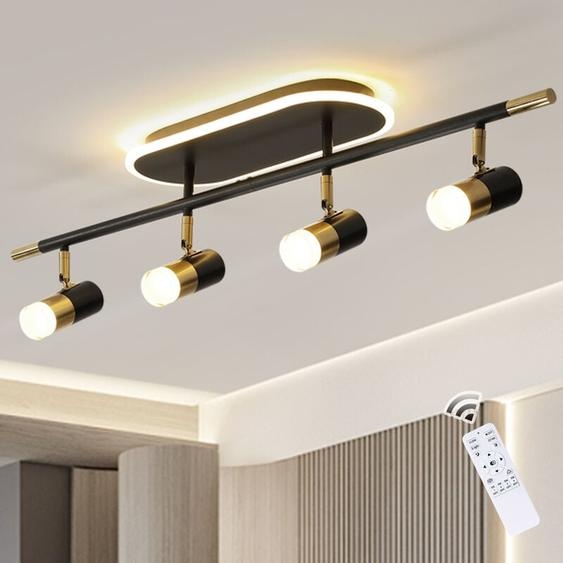 Ganeed - plafonnier led 4 spots pivotants & orientables,Plafonnier Dimmable avec Télécommande,noir-or sans ampoule ,de Plafond pour Cuisine, Couloir,