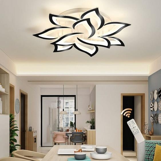 Ganeed - Plafonnier Led Dimmable, Bord Noir Lampe de Plafond Moderne avec Télécommande, 70W Creative Acrylique Pétales Lustre Luminaire Plafonnier